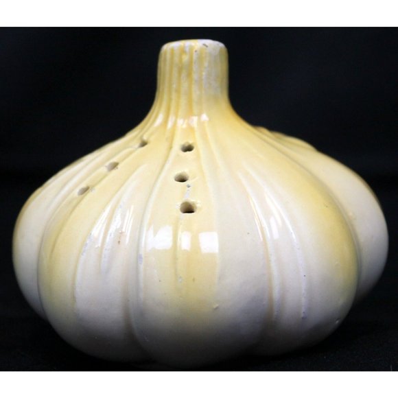 Vtg 60s Anthropomorphic Smiling Garlic Shaped Salt Pepper Shaker Yellow Ceramic - Picture 4 of 11